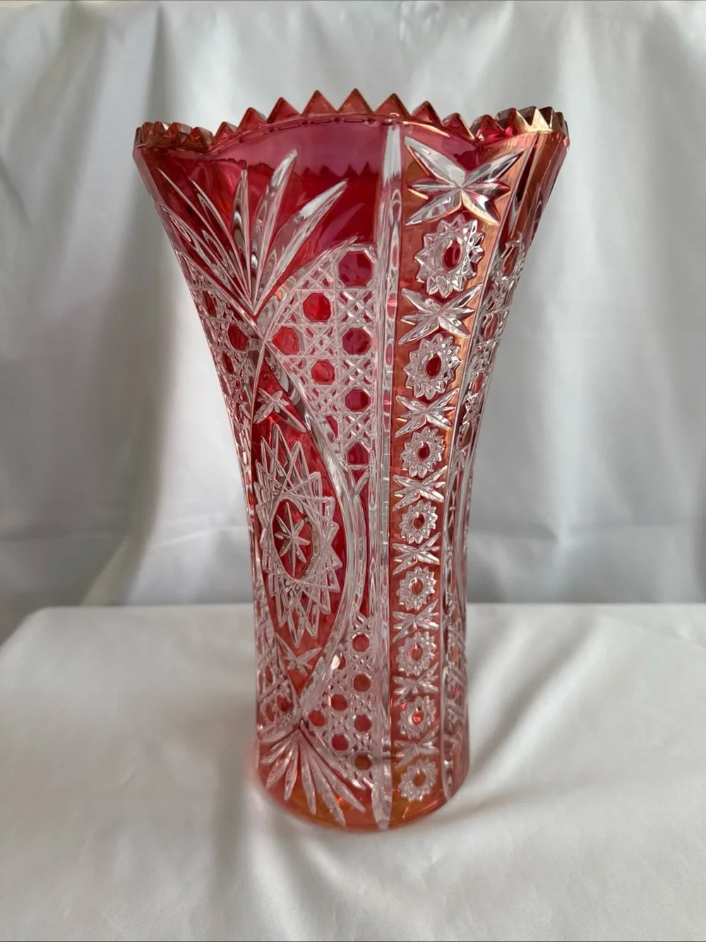 Vintage Cristal D'Arques Durand Chesnay Rubis Cut to Clear Crystal Vase 11